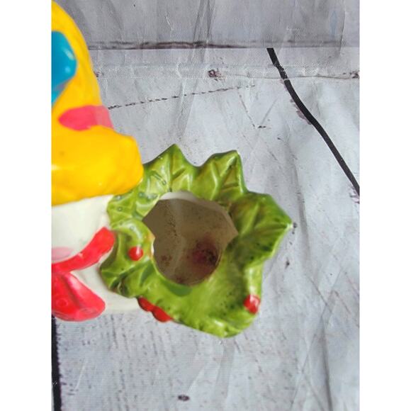 Vintage Napcoware Napco Mrs. Snowman 4in Candle Holder Holly Basket - Picture 3 of 6